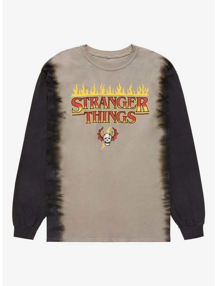 Television Stranger Things Flaming Logo Dip-Dye Long Sleeve T-Shirt - BoxLunch Exclusive