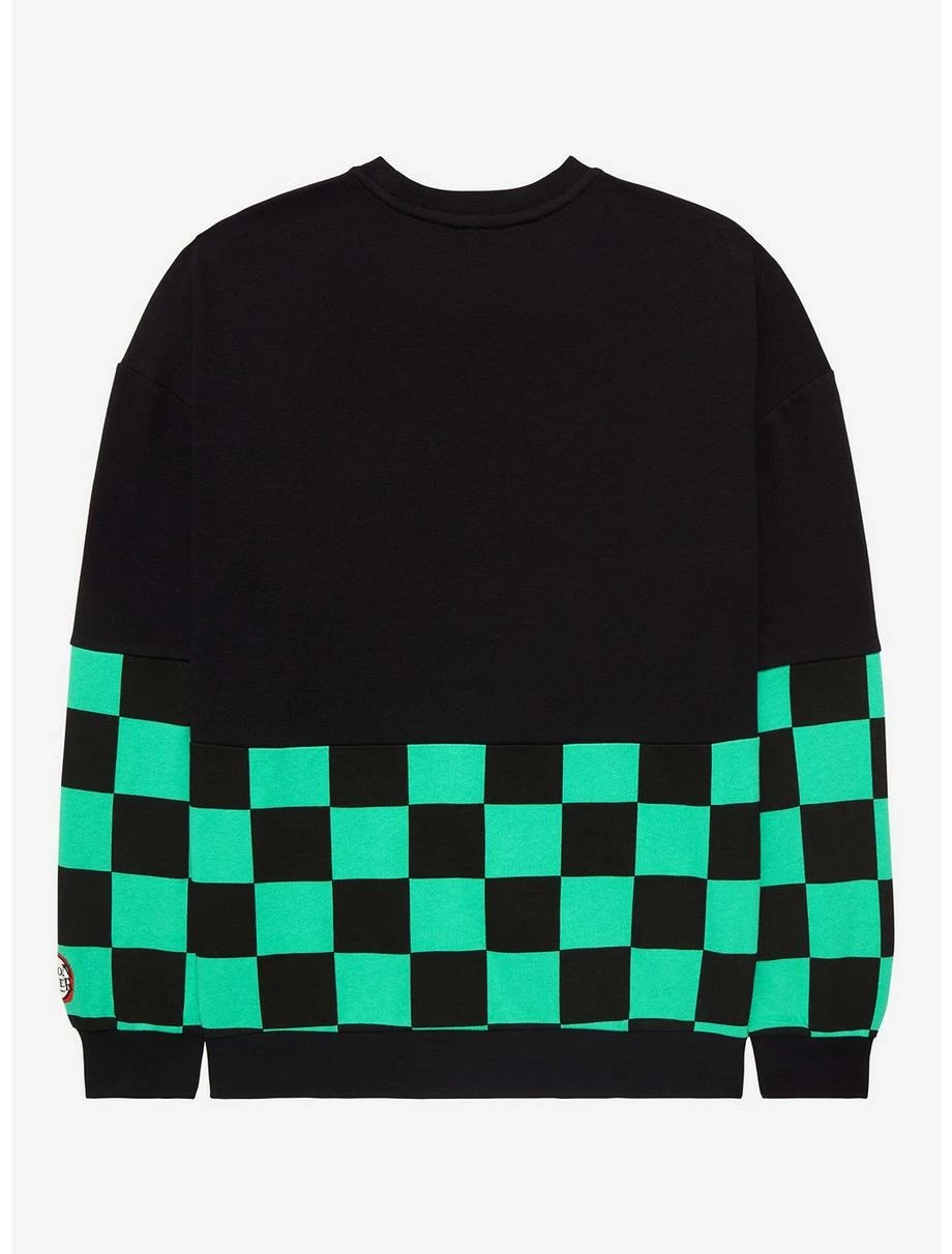 Television Demon Slayer: Kimetsu No Yaiba Tanjiro Checkered Panel Crewneck - BoxLunch Exclusive - Image 2