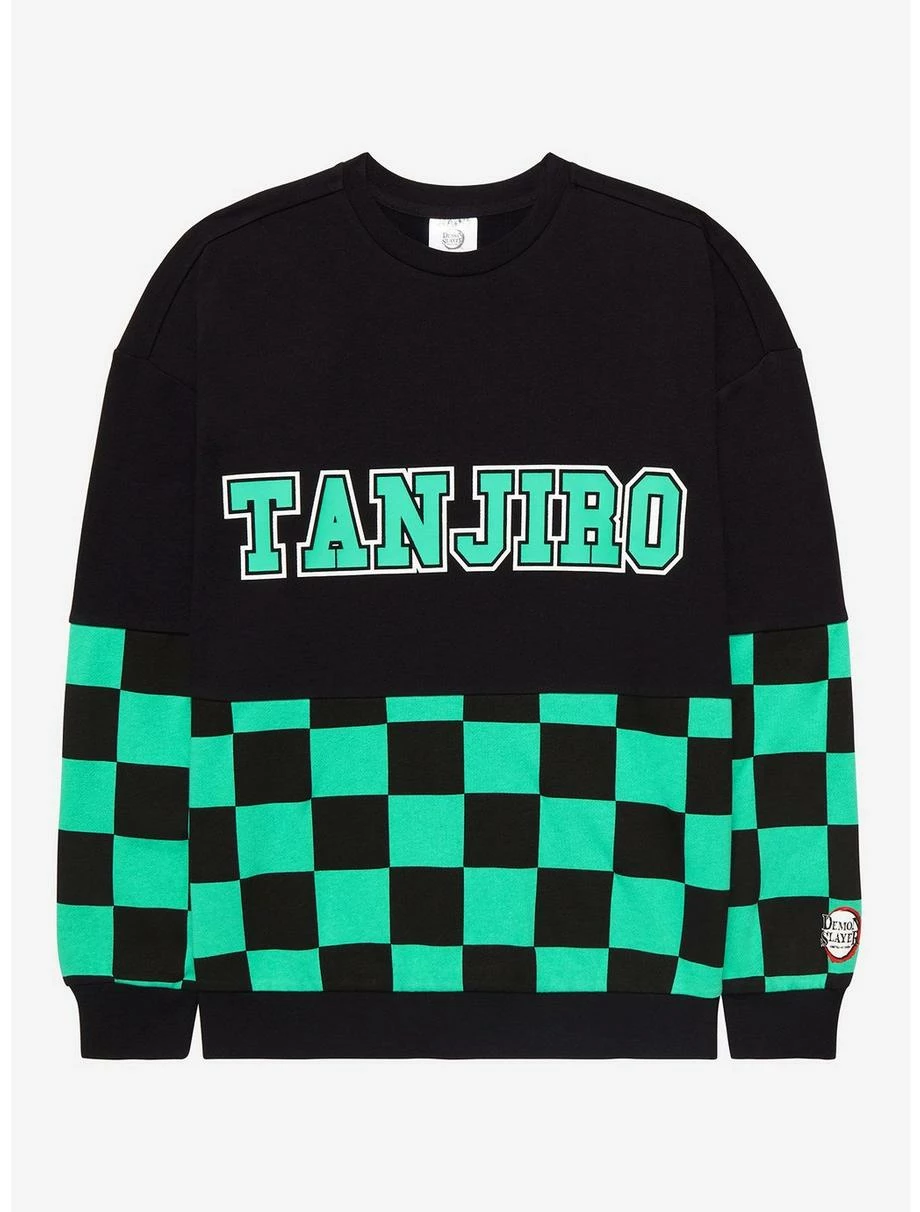 Television Demon Slayer: Kimetsu No Yaiba Tanjiro Checkered Panel Crewneck - BoxLunch Exclusive