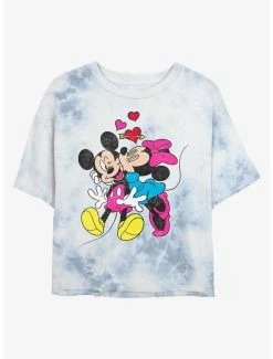 Television Disney Mickey Mouse And Minnie Love Womens Tie-Dye Crop T-Shirt